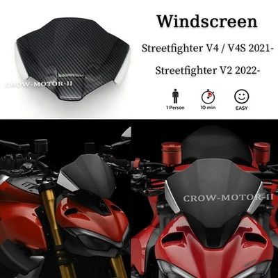 Parabrisas deflector de viento con patrón de fibra de carbono para Ducati Streetfighter V2 V4 S Foto 1 de 4