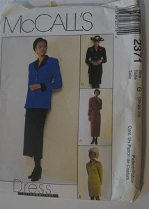 McCalls 2371 Misses Lined Dress Jacket Skirt Size 20-22-24 Sewing Pattern - Picture 1 of 2