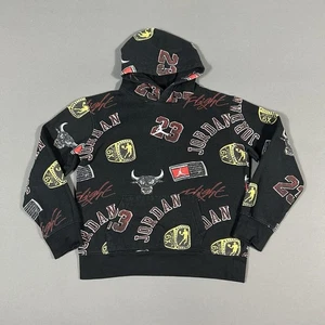 Nike Air Jordan Hoodie Youth Large Black Pullover All Over Jumpman Sweatshirt - Picture 1 of 9