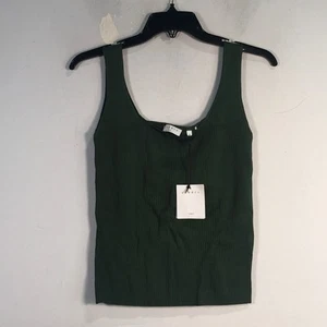 Sandro Paris Ribbed Square Neck Tank Top, Women's Size 4 - Khaki Green - Picture 1 of 10