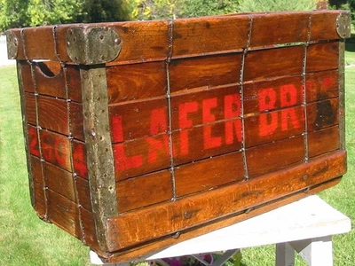 Vintage Wooden Crate LAFER BROS 2604 Primitive Wire & Wood Box Merch Storage Old - Image 1 of 4
