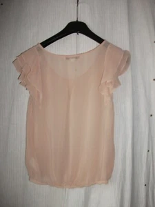 Forever 21 Beige Transparent Short Flounced Sleeve Elastic Hem Top Size M - Picture 1 of 2