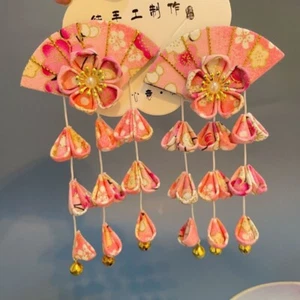2Pcs Japanese Sakura Hair Clip Kanzashi Lolita Tassel Hairpin Handmade Hair Clip - Picture 1 of 14