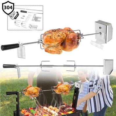 MARKENLOS 117cm BBQ Drehspieß Grillspieß Set mit Motor für Rotisserie & Gasgrill Edelstahl