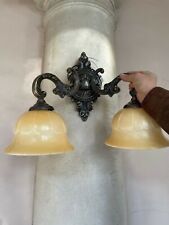 Spanish Alabaster Solid Bronze backplate Wall Sconces (One Pair)