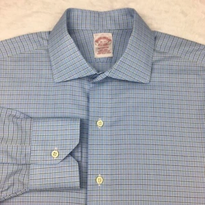 Brooks Brothers Dress Shirt Men's 16-33 Blue Check Madison Fit Non Iron - Picture 1 of 10