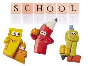 Miniatur Einschulung Dekoration , Mini Dekofigur Stift Lineal Zirkel Streuteile - Bild 1 von 4