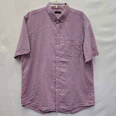 Zachary Prell Mens Red Blue Seersucker Short Sleeve Button 100% Cotton Shirt XL - Image 1 of 4