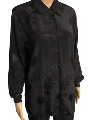 Blusa de Colección Jacquard Negra Inspirada en Asia Talla M Túnica Top Botón Christie & Jill Foto 1 de 4