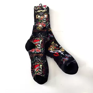 Ed Hardy Para Hombres 2 Pares Calcetines Acolchados Crew Negro Zapato 6-12 Calavera Corazón Tigre - Imagen 1 de 6