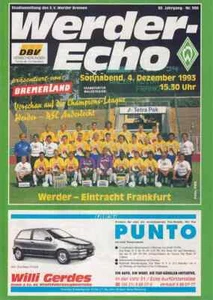 Quaderno programma calcio 93/94 EC Werder Brema - RSC Anderlecht / Francoforte - Foto 1 di 1