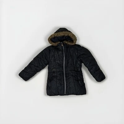 S. Rothschild 女孩冬季外套 5/6 码 金色心形连帽和黑色 — 第 1/4 张图片