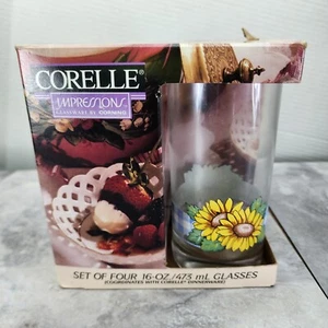SET of 4 Corning Corelle Sunsations 16 oz Drinking Glasses Sunflowers - Picture 1 of 8