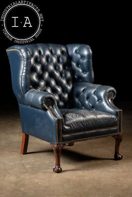Vintage Tufted Leather Chesterfield Armchair in Blue - Image 1 of 4