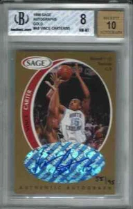 1998 Vince Carter SAGE GOLD Autographs Rookie RC AU #55/95 BGS 8 10 AUTO Heels - Bild 1 von 2