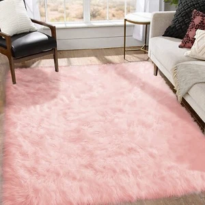 Goolela Pink Area Rug 8x10 Large Faux Sheepskin Fur Rug for Living Room Bedro... - Picture 1 of 7