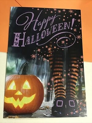 Happy Halloween Pumpkin Witch Legs Bewitching 5”x7” Hallmark Greeting Card Nice
