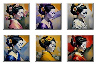 Ceramic Tiles Geisha Set of 6 Home Decor Backsplash Tile Japan Art - Image 1 of 4