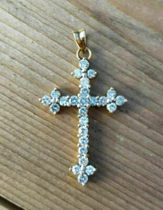 2 Karat simulierter runder Diamant Kreuz Anhänger "18" Kette 14k Gelbgold vergoldet - Bild 1 von 6