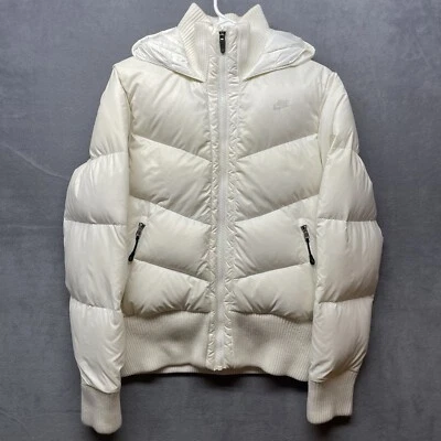 Nike Womans 550 Duck Down Puffer Jacket Hooded White Size Medium *Minor Stains - Image 1 of 4