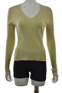 Eileen Fisher Womens Sweater Size S Green V Neck Wool Waffle Top Long Sleeve - Picture 1 of 5