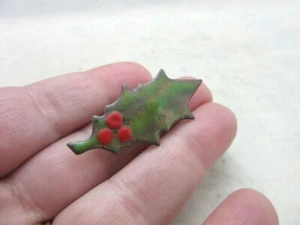 Anita Silverstein copper Enamel Xmas holly leaf pin. NOS From her estate 2 - Picture 1 of 4