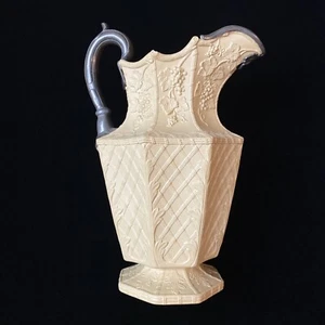 RARE 1840 E. Jones Cobridge Basket Pattern Silver & Yellow Ware Pitcher - Picture 1 of 11
