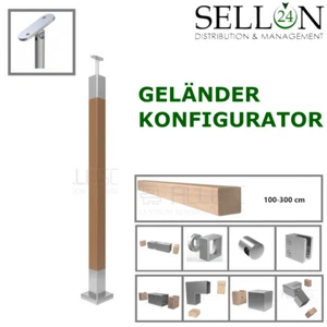 Holz Edelstahl Geländer Holzgeländer Handlauf Pfosten Eiche Treppe 50x50 gebeizt - Bild 1 von 29