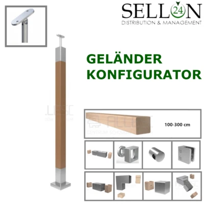 SELLON24 Holz Edelstahl Geländer Holzgeländer Handlauf Pfosten Eiche Treppe 50x50 gebeizt