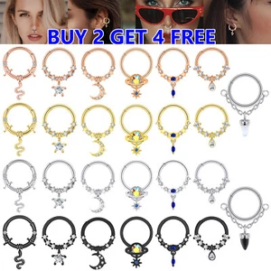 Stahl Klapp Nasenring CZ Hänger Septum Clicker Ohrringe Daith Creolen Piercing 16G - Bild 1 von 35