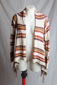 Juniors American Rag Cie Knit Cotton Beige Fringe Striped Cardigan Sweater Sz XS - Picture 1 of 5