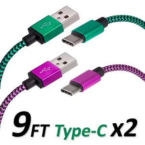 Type C 9 FT USB Charger Data Cable For Android Device Type-C High Quality 2 Sets - Picture 1 of 2