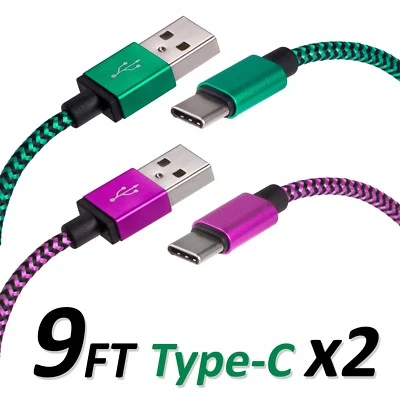 Type C 9 FT USB Charger Data Cable For Android Device Type-C High Quality 2 Sets - Image 1 of 2