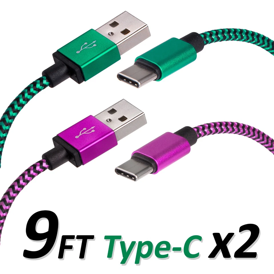 Type C 9 FT USB Charger Data Cable For Android Device Type-C High Quality 2 Sets - Image 1 of 2