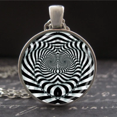 Collar Corazón Espiral Gótico Negro Blanco Rayas Ilusión Op Art Colgante Joyería Foto 1 de 3