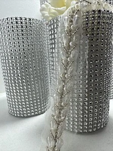 1yd White Pearl Crystal Diamante Beaded Lace Ribbon Dress Sewing TrimAppliqu - Picture 1 of 4