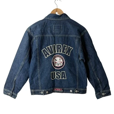 Vtg Avirex USA Embroidered Patch Button Up Denim Jean Jacket Youth M Y2K Eagle - Image 1 of 4