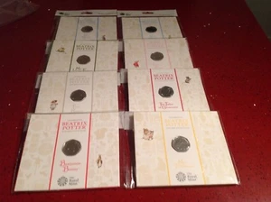2017 and 2018 complete sets of 8 Beatrix Potter 50p bu coins - Picture 1 of 10