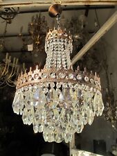 Antique French  Bohemia Crystal Art Nouveau Chandelier Ceiling Lamp 1940's