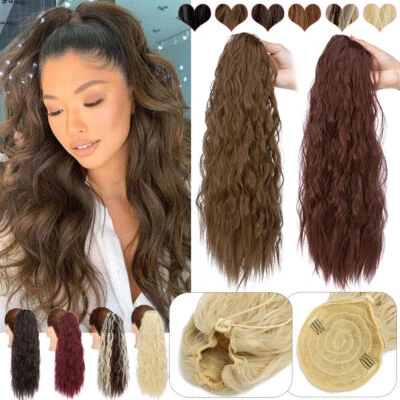 Natural As Real Human Hair Ponytail Clip In Drawstring Pony Tail Extensions Wavy - Image 1 of 4