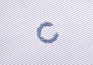 Men`s FRED PERRY Long Sleeved Shirt White/Blue Stripe Sz 42" / 106cm P-P 22.5" - Picture 1 of 8
