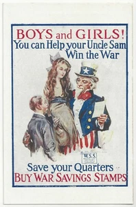 1916 WWI Patriotic Uncle Sam Buy War Savings Stamps, Plakat Style Postcard - Bild 1 von 2