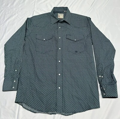 Camisa Roper Western Hombre L/S Geo Estampado Verde Multicolor Perla Snap Pequeña Foto 1 de 4