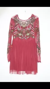 Frock And Frill Sequin Embroidered Floral Flowers Red Boho Mesh Dress S - Picture 1 of 5