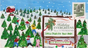 HOLIDAY FOREVER EVERGREENS BALSAM FIR HAND PAINTED FDC POLLY BERNDT 1-1 4480 - Picture 1 of 1