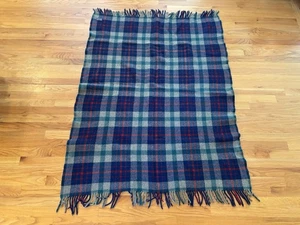 "Manta Pendleton de colección azul a cuadros 100 % lana flecos tiro estadio 54""x44""" - Imagen 1 de 16