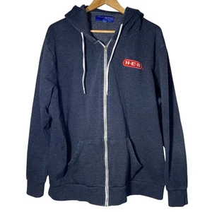HEB H-E-B Grocery Store Hoodie Sweatshirt Mens Size 2XL Blue Heathered Full Zip - Picture 1 of 4