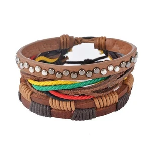 Lederarmband Herren Mehrlagig Perlenarmband Punk Wickelarmbänder für Damen Vintage - Bild 1 von 18