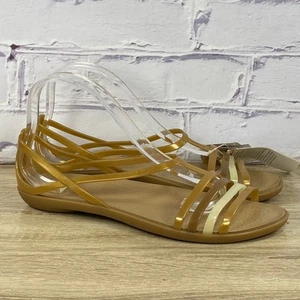 Crocs Isabella Gold Strappy Jelly Sandals Women's Size 11 Comfort Flats Slip On - Picture 1 of 8