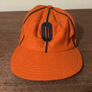 Vintage 50s 60s Orange Wool Fitted Striped Baseball Cap Hat True Vintage USA - Picture 1 of 4